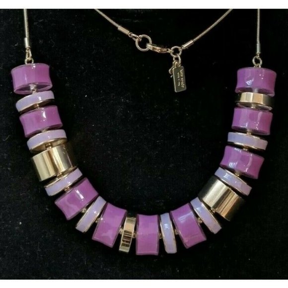 Kate Spade Gold Purple Pink Enamel Bead Necklace - Picture 1 of 8
